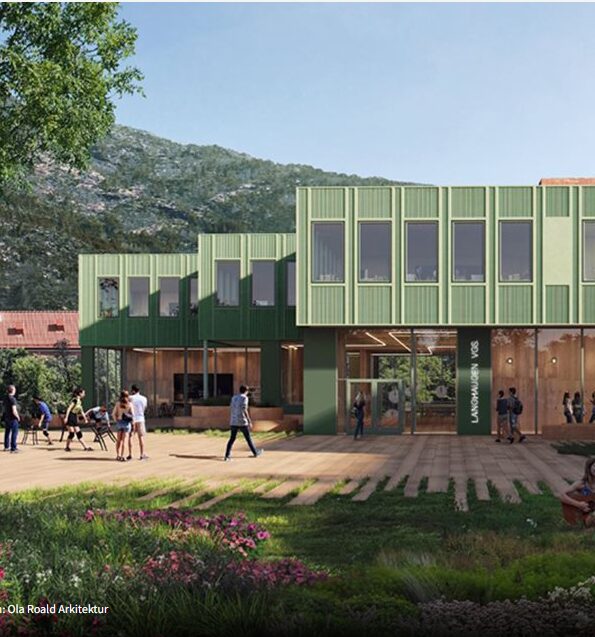 Illustrasjon av nytt undervisningsbygg ved Langhaugen videregående skole